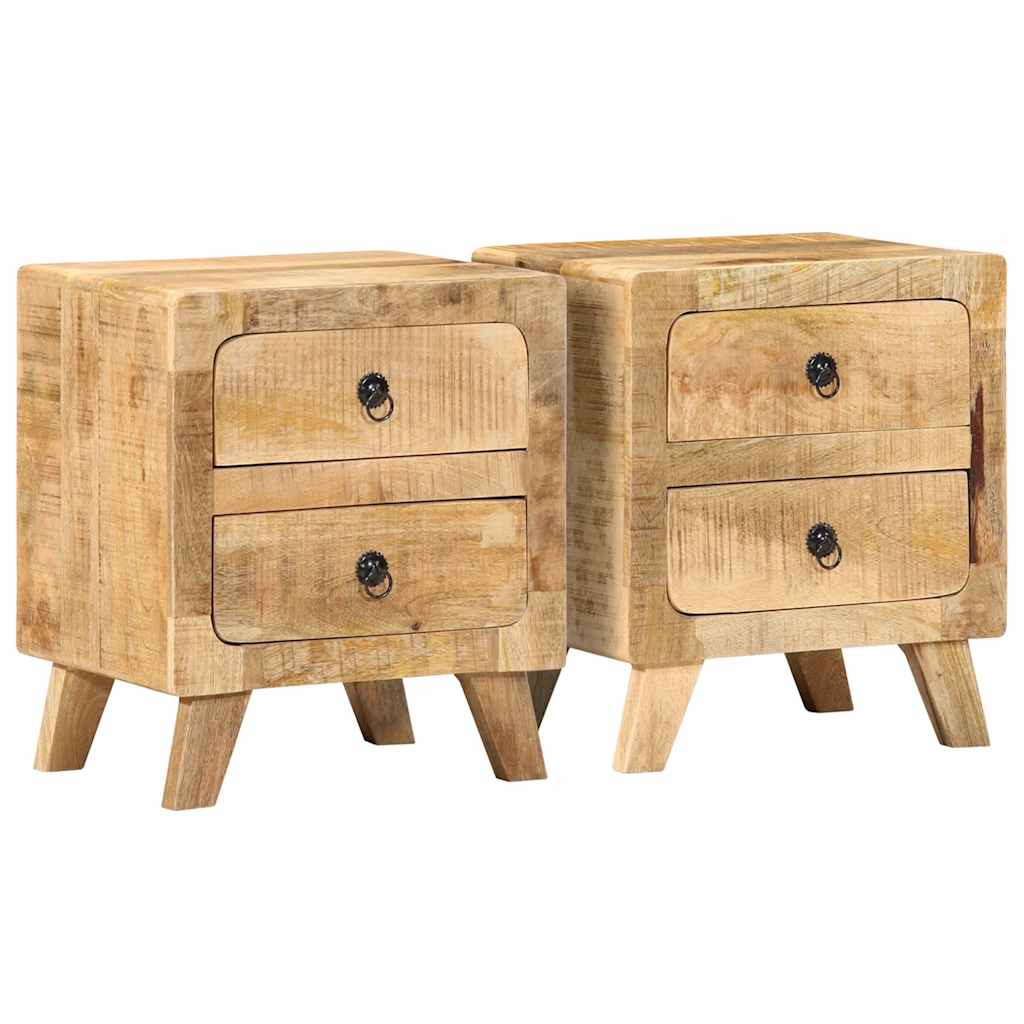 Table de chevet 2 pcs 40x32x46 cm bois massif de manguier brut - XIOS