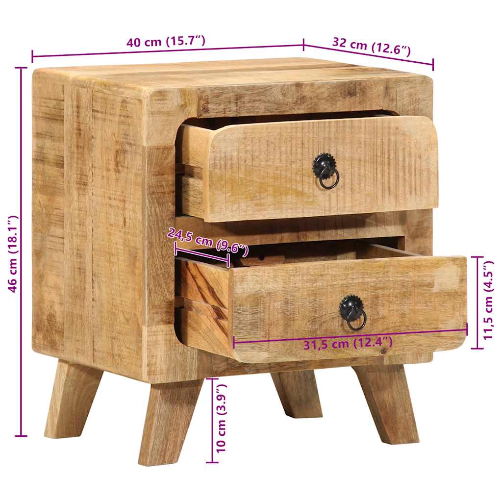 Table de chevet 2 pcs 40x32x46 cm bois massif de manguier brut - XIOS