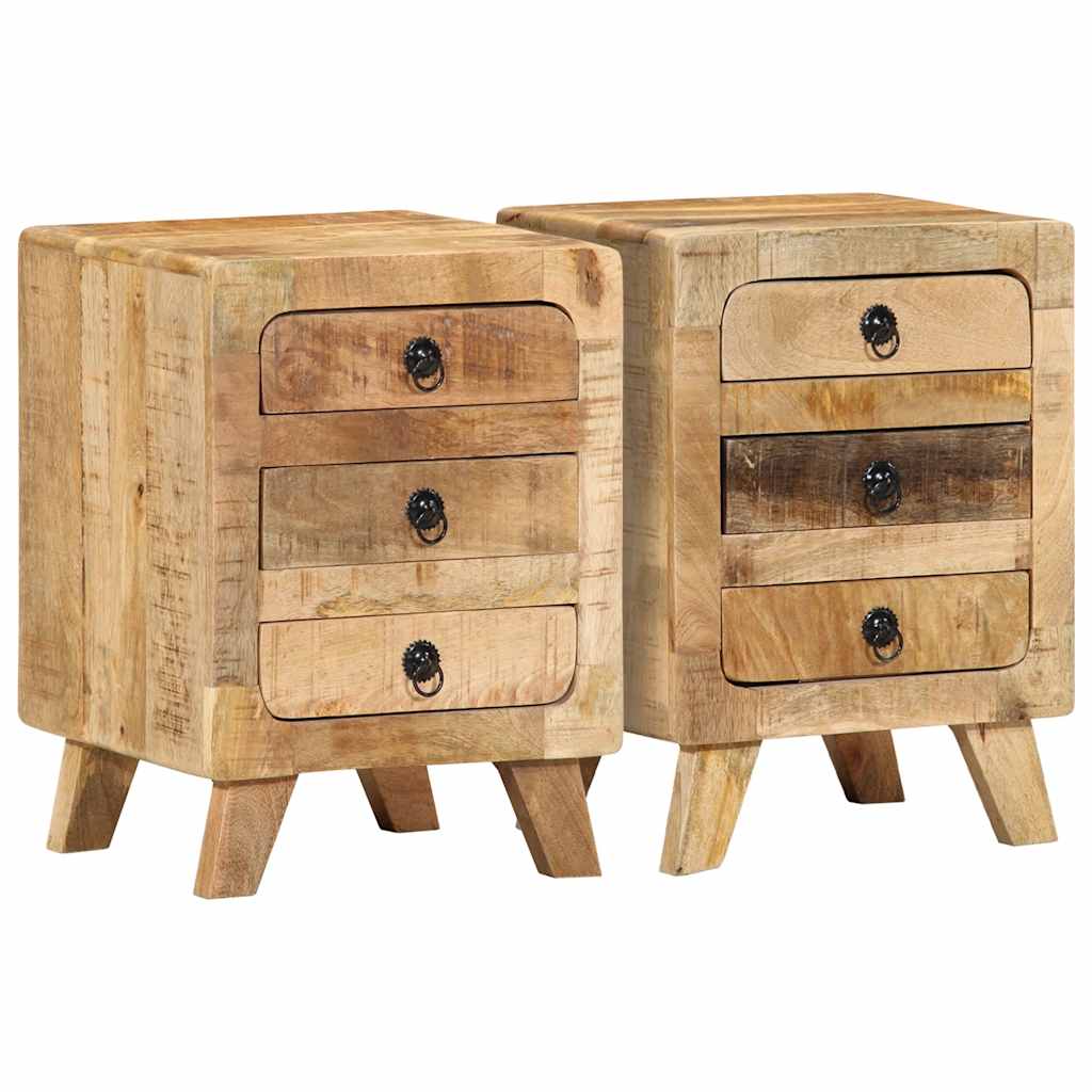 Table de chevet 2 pcs 37x32x50 cm bois massif de manguier brut - XIOS