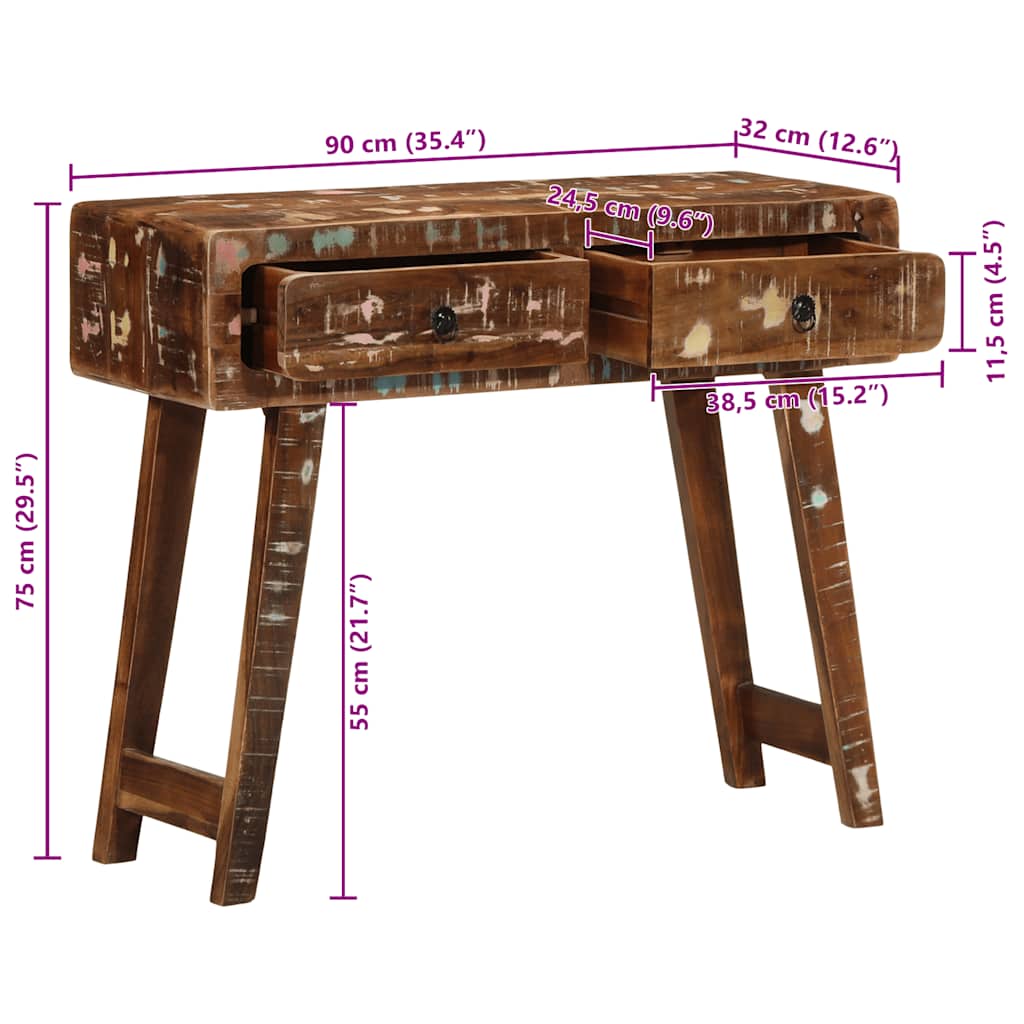 Table console 90x32x75 cm bois massif de récupération - XIOS