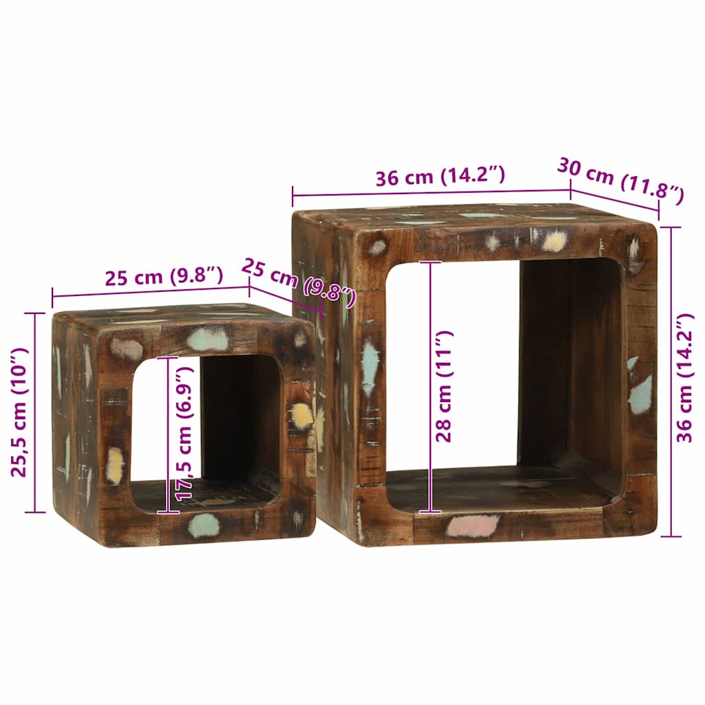 Unites TV 2 pcs Multicolore 36 x 30 x 36 cm Bois Recyclé Solide - XIOS