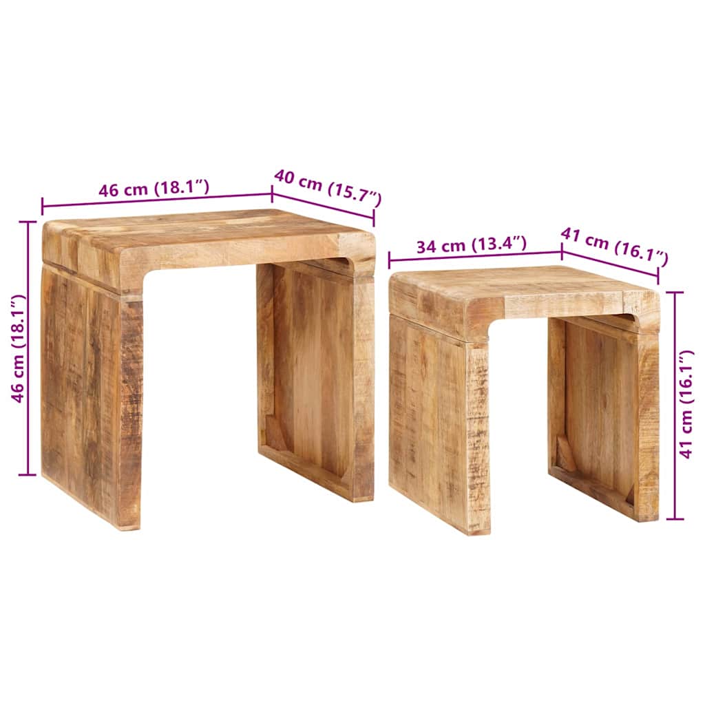 Tables gigognes 2 pcs Marron Bois de mangue massif - XIOS