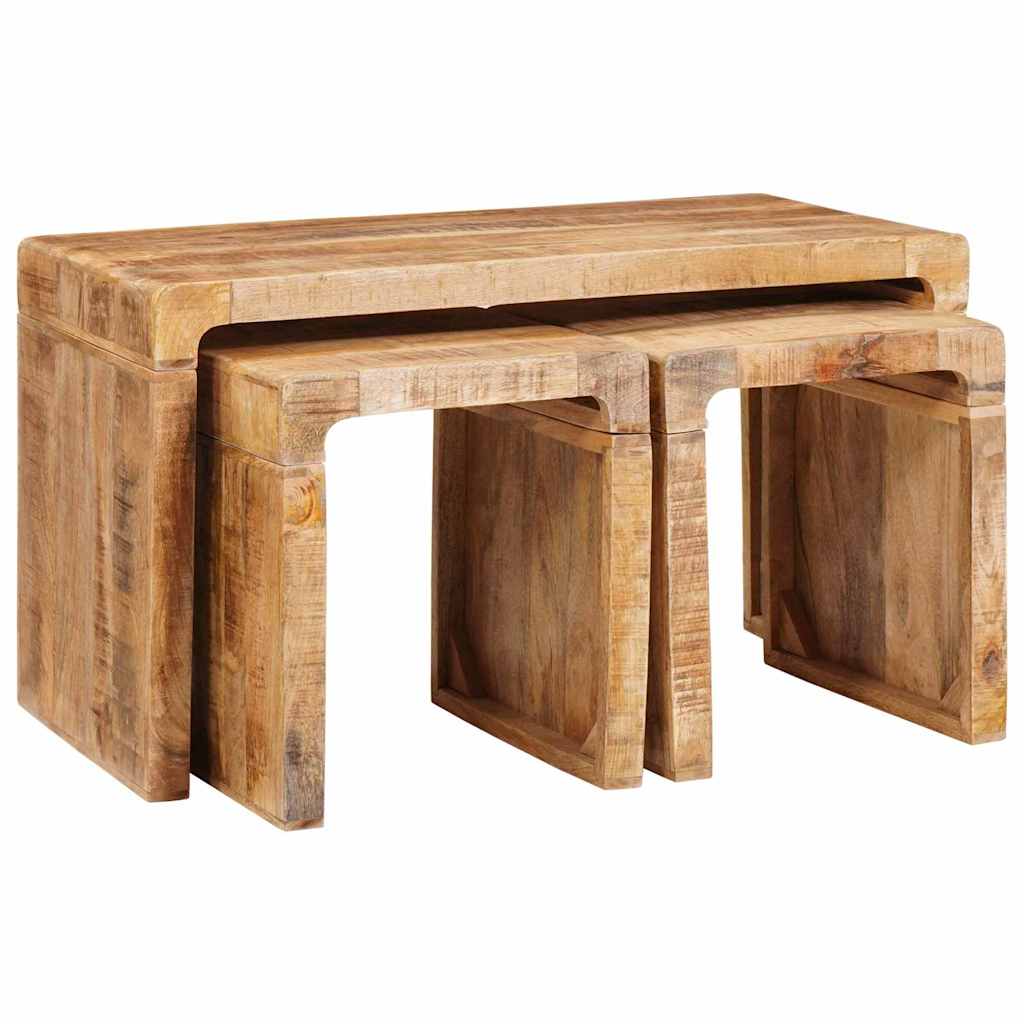 Table Gigogne 3 pcs Marron Bois de mangue massif - XIOS