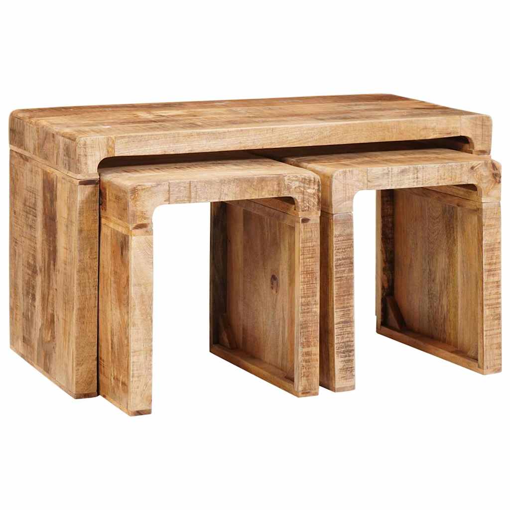 Table Gigogne 3 pcs Marron Bois de mangue massif - XIOS