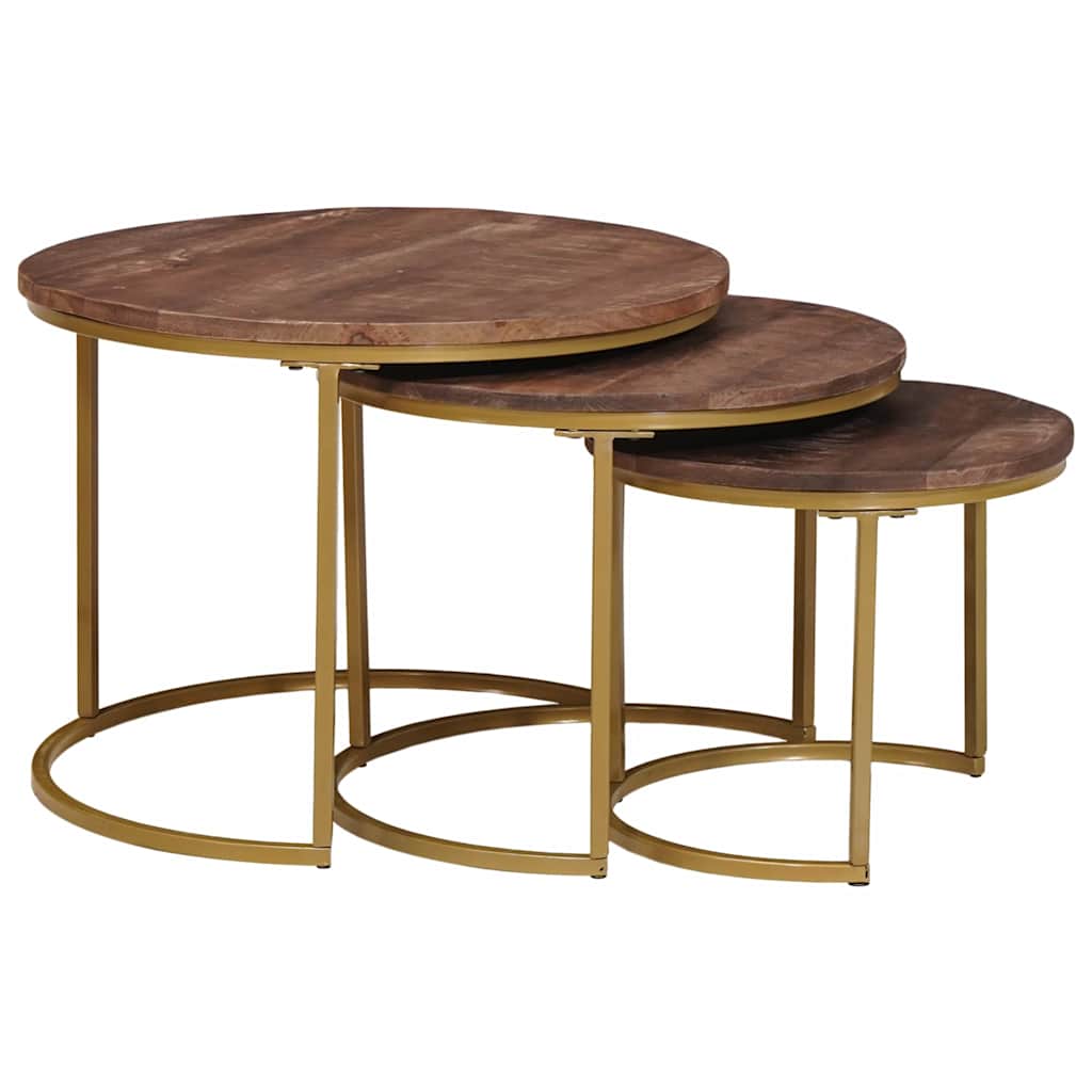 Tables basses gigognes 3 pcs Bois de mangue massif et acier - XIOS