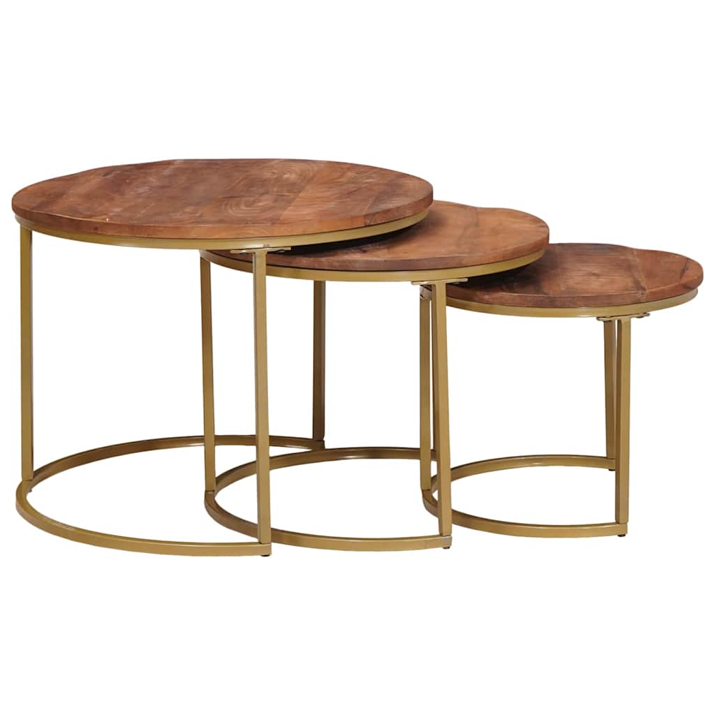 Tables basses gigognes 3 pcs Bois de mangue massif et acier - XIOS