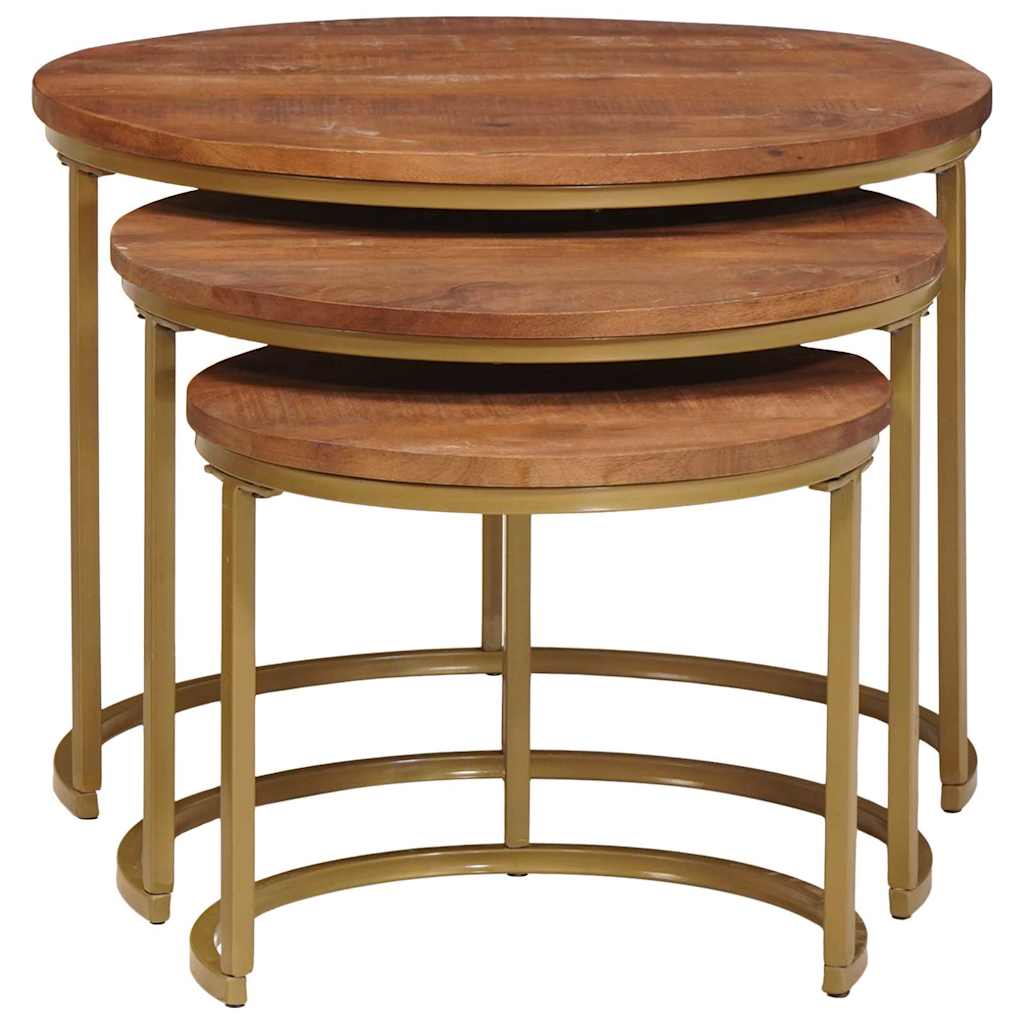 Tables basses gigognes 3 pcs Bois de mangue massif et acier - XIOS