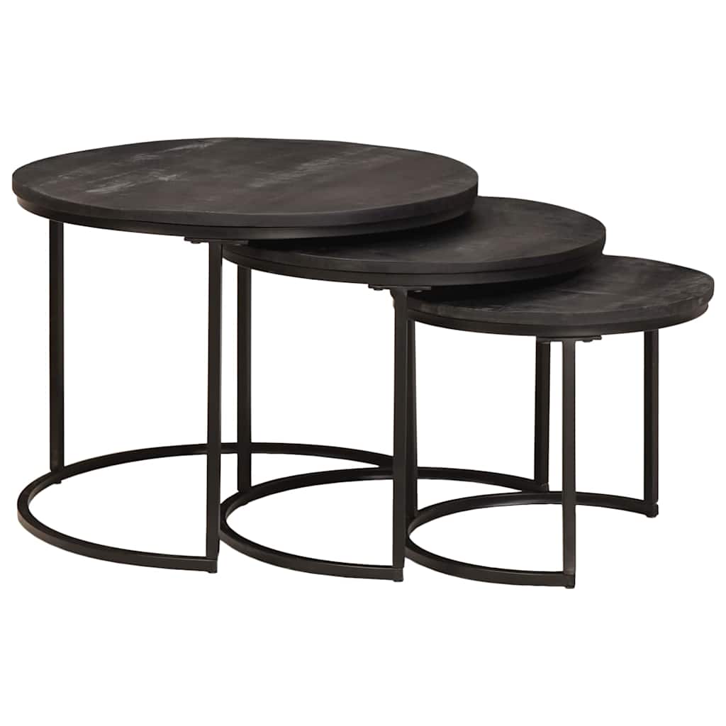 Tables basses gigognes 3 pcs Bois de mangue massif et acier - XIOS
