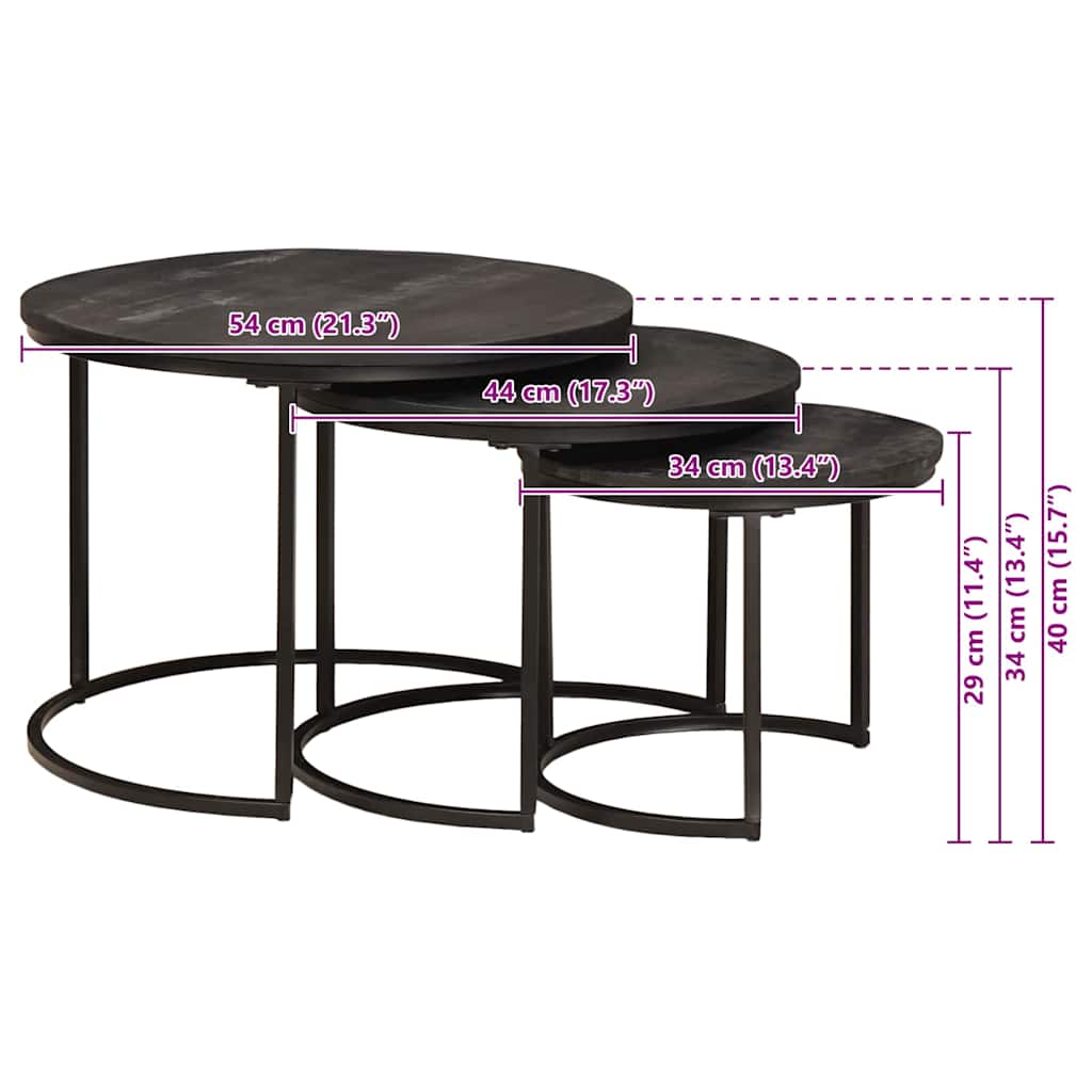 Tables basses gigognes 3 pcs Bois de mangue massif et acier - XIOS