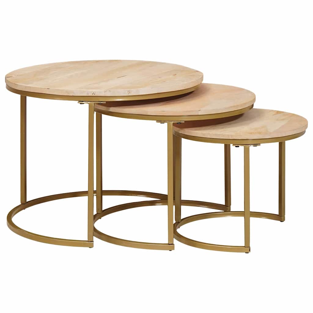 Tables basses gigognes 3 pcs Bois de mangue massif et acier - XIOS