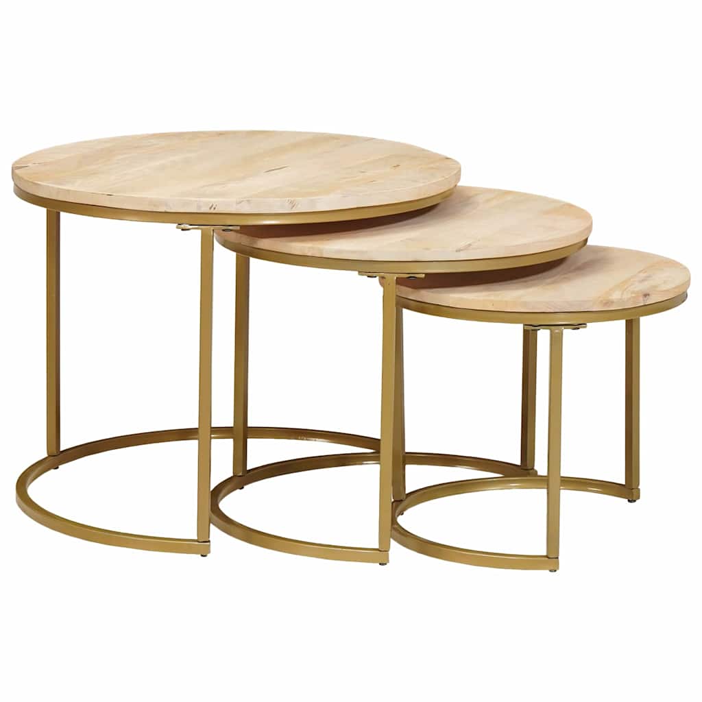 Tables basses gigognes 3 pcs Bois de mangue massif et acier - XIOS