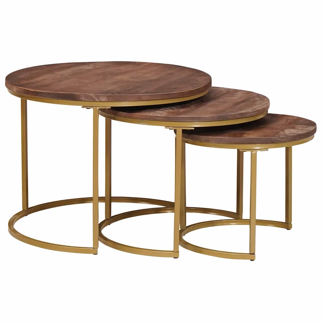 Tables basses gigognes 3 pcs Bois de mangue massif et acier - XIOS