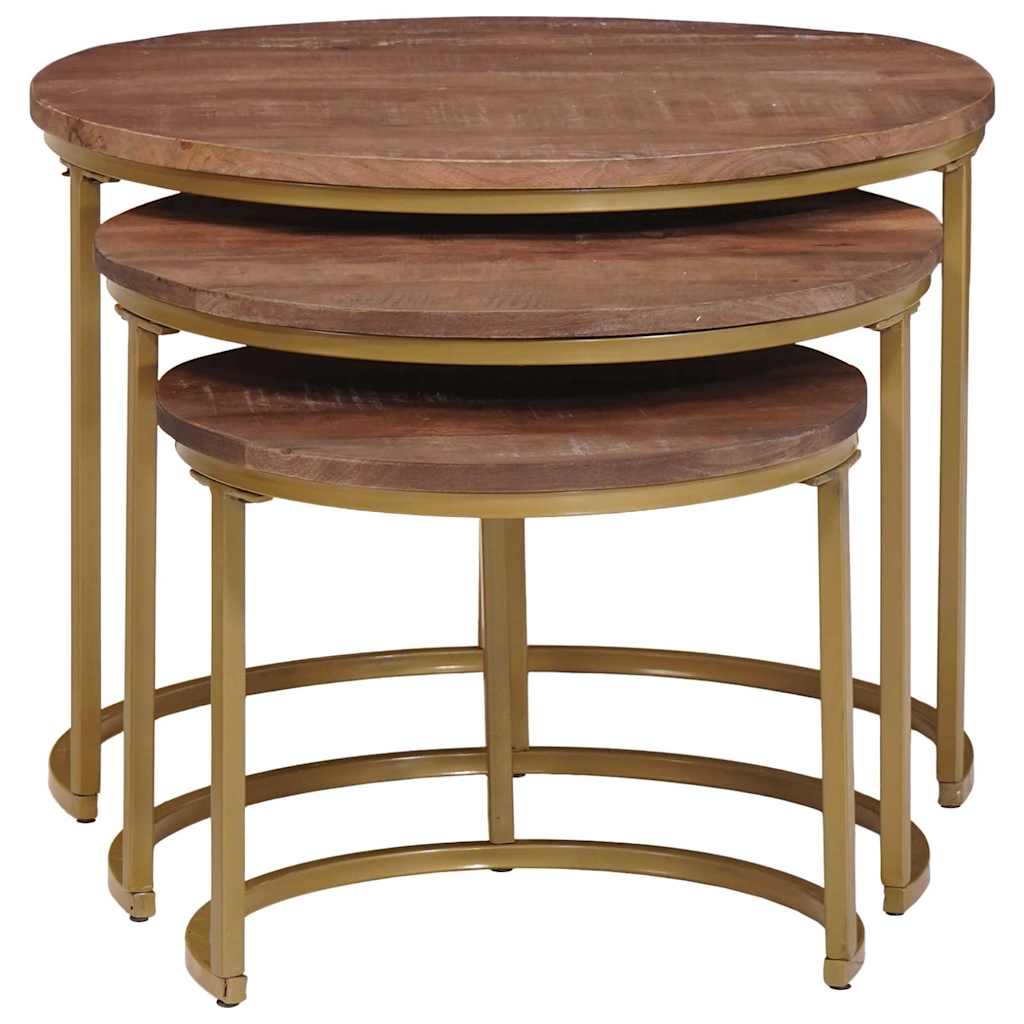 Tables basses gigognes 3 pcs Bois de mangue massif et acier - XIOS