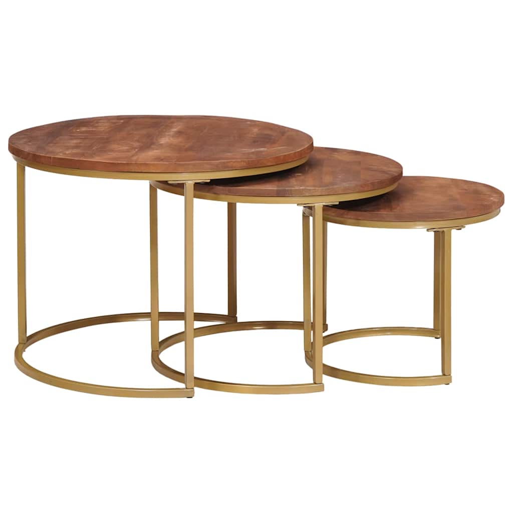 Tables basses gigognes 3 pcs Bois de mangue massif et acier - XIOS