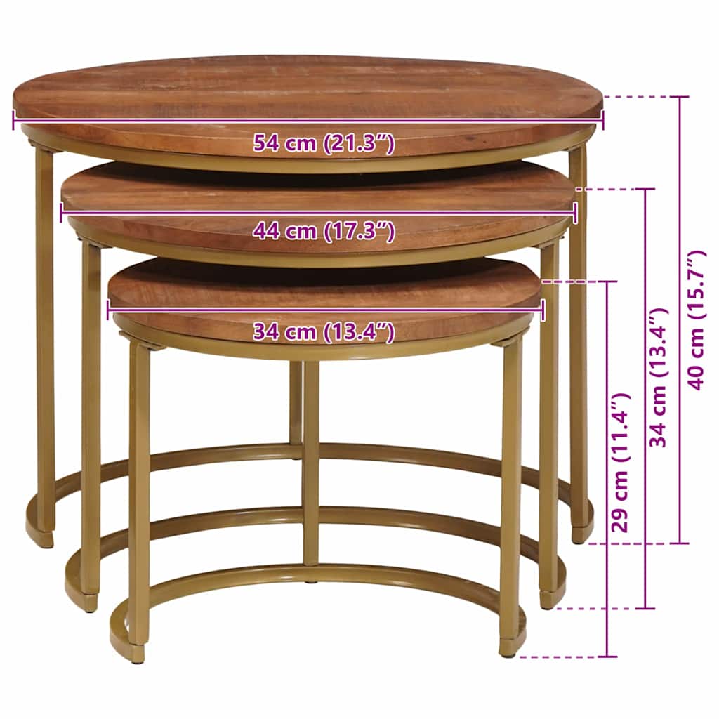 Tables basses gigognes 3 pcs Bois de mangue massif et acier - XIOS