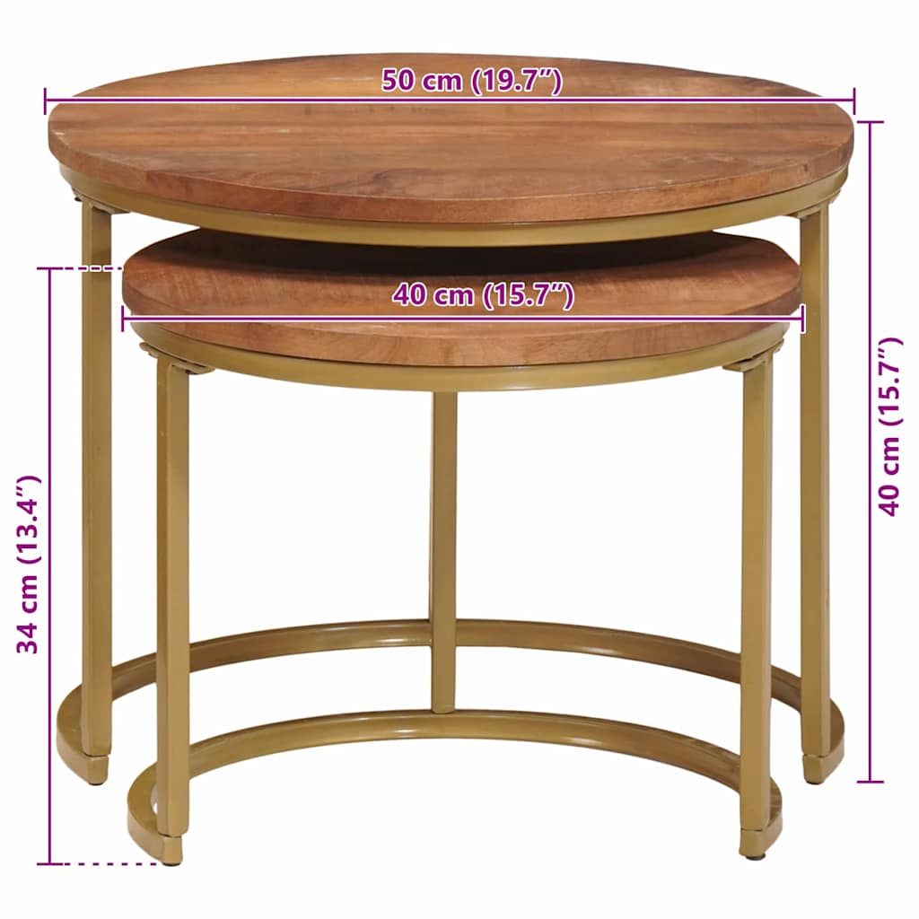 Tables basses gigognes 2 pcs Bois de mangue massif et acier - XIOS