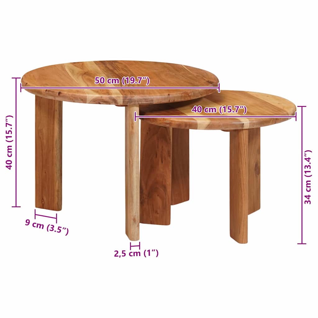 Tables basses gigognes 2 pcs Marron Bois d'Acacia Massif - XIOS