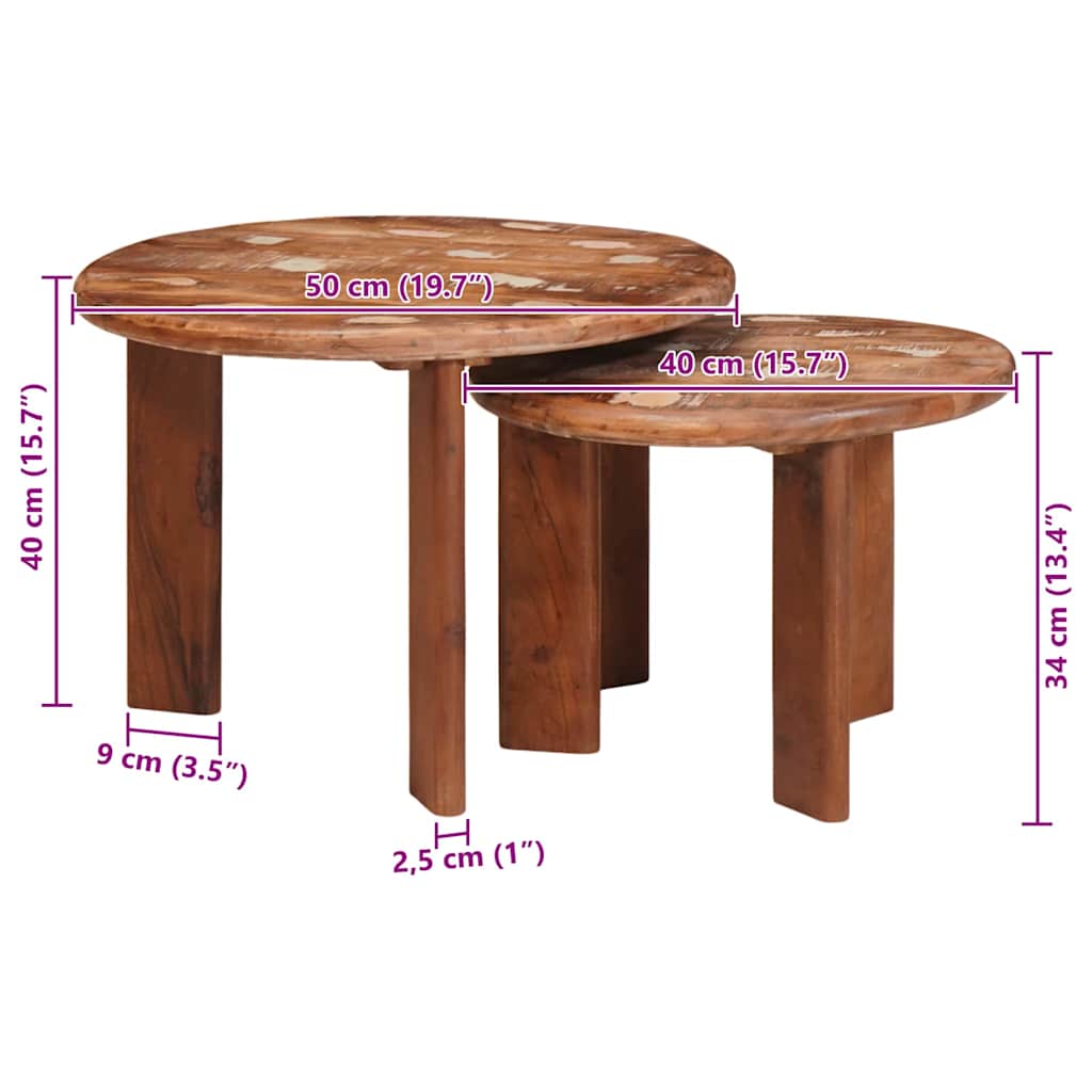 Tables basses gigognes 2 pcs Multicolore Bois massif recyclé - XIOS