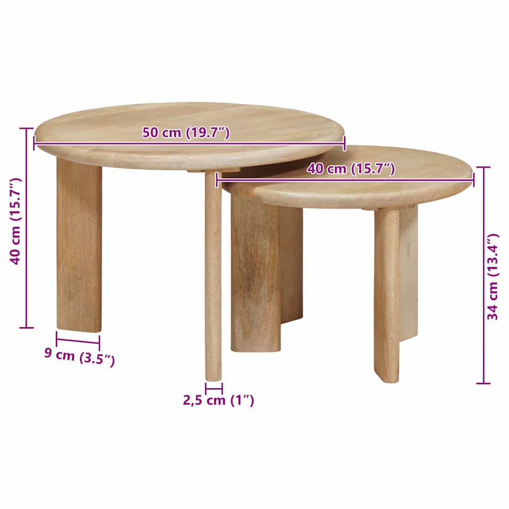 Tables basses gigognes 2 pcs Noir Bois de mangue massif - XIOS