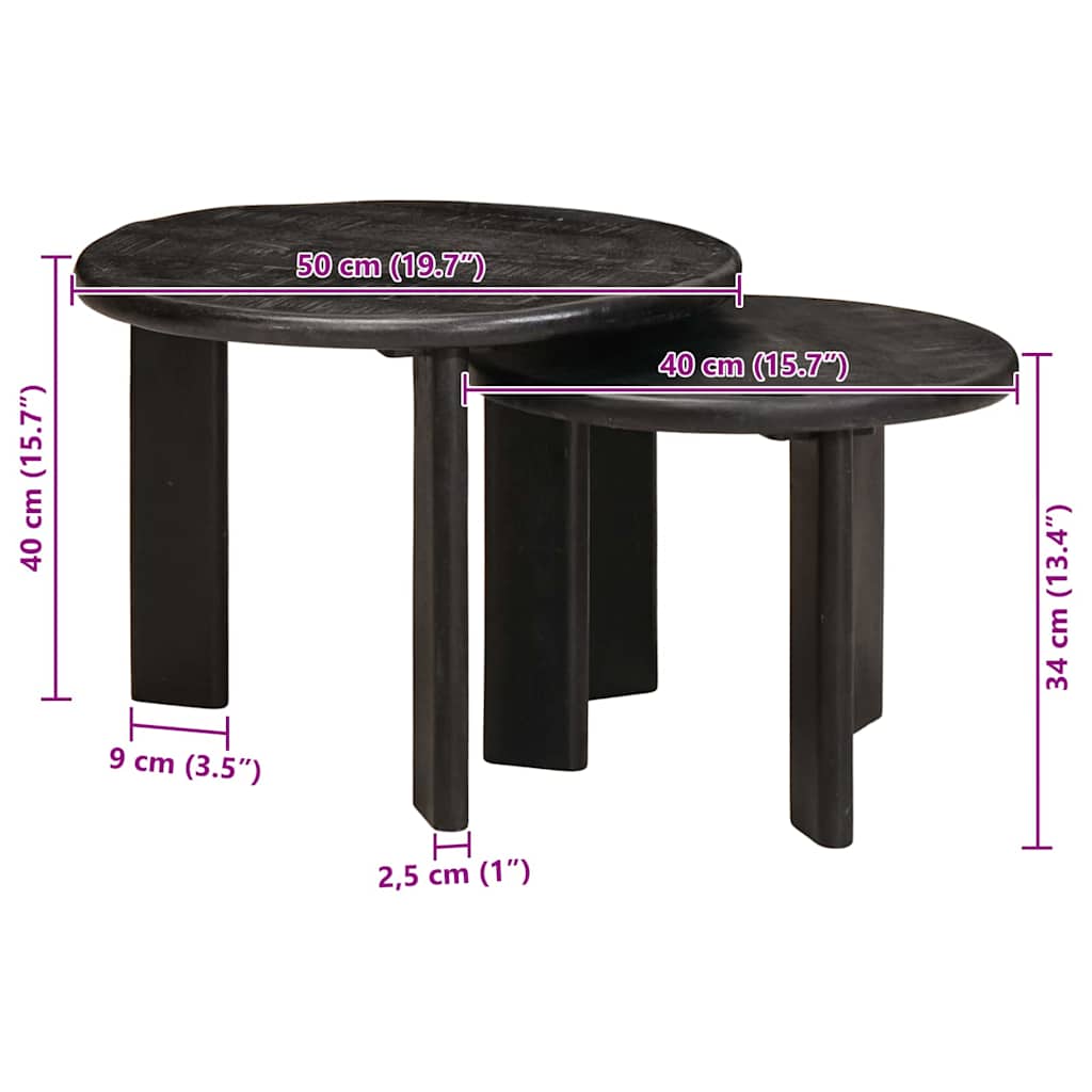 Tables basses gigognes 2 pcs Blanc Bois de mangue massif - XIOS