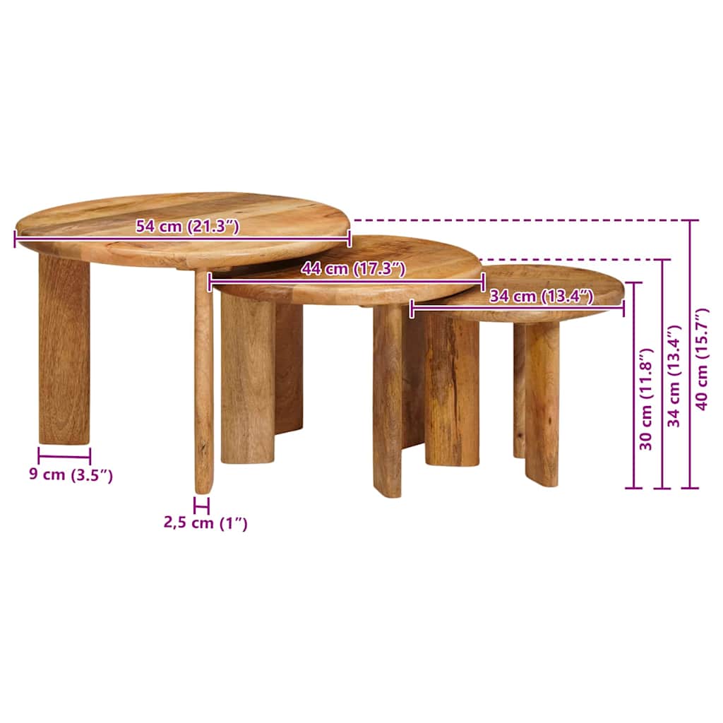 Tables basses gigognes 3 pcs Marron Bois de mangue massif - XIOS