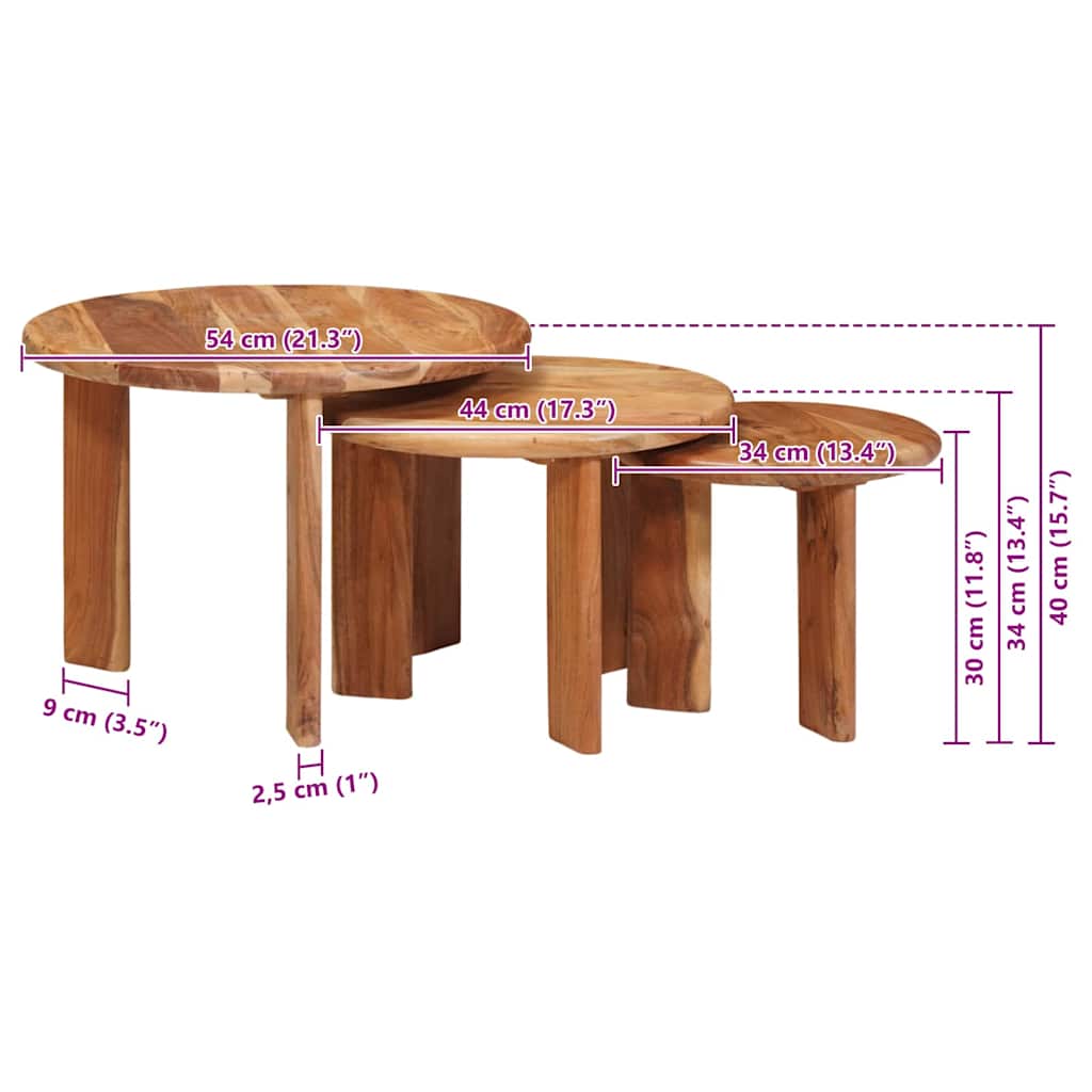 Tables basses gigognes 3 pcs Marron Bois d'Acacia Massif - XIOS