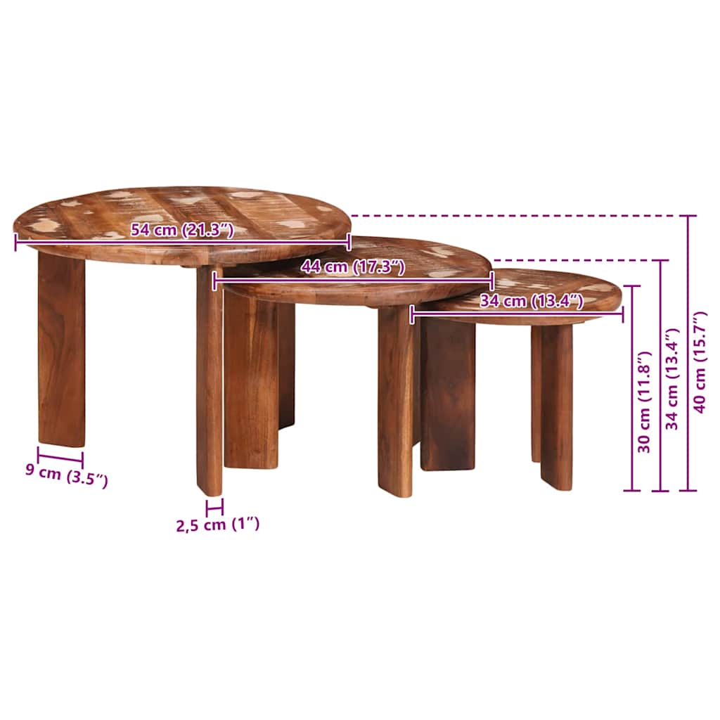 Tables basses gigognes 3 pcs Multicolore Bois massif recyclé - XIOS