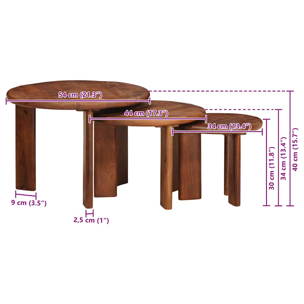 Tables basses gigognes 3 pcs Marron miel Bois de mangue massif - XIOS