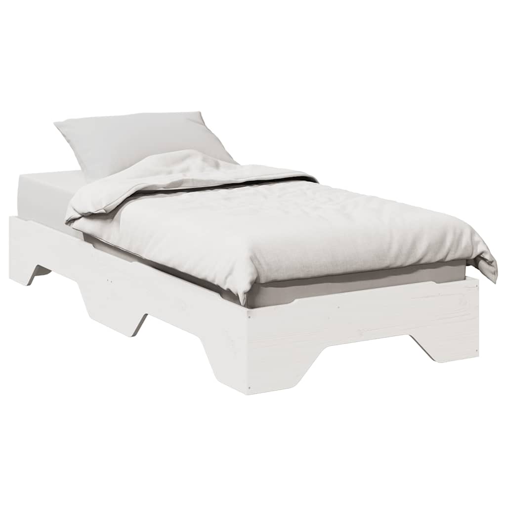 Cadre de lit sans matelas empilable blanc 100x200cm bois massif - XIOS
