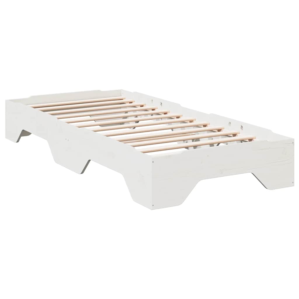Cadre de lit sans matelas empilable blanc 90x200 cm bois massif - XIOS