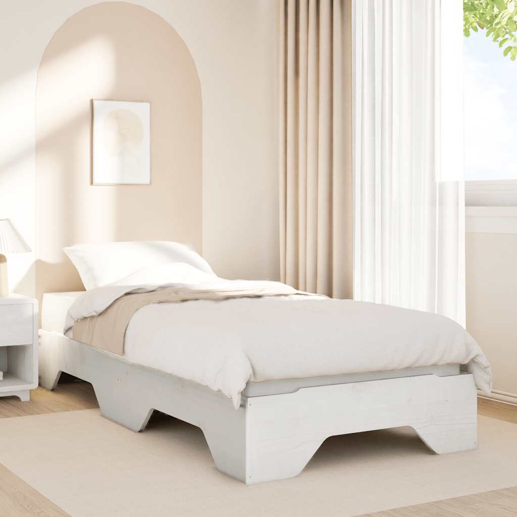 Cadre de lit sans matelas empilable blanc 80x200 cm bois massif - XIOS