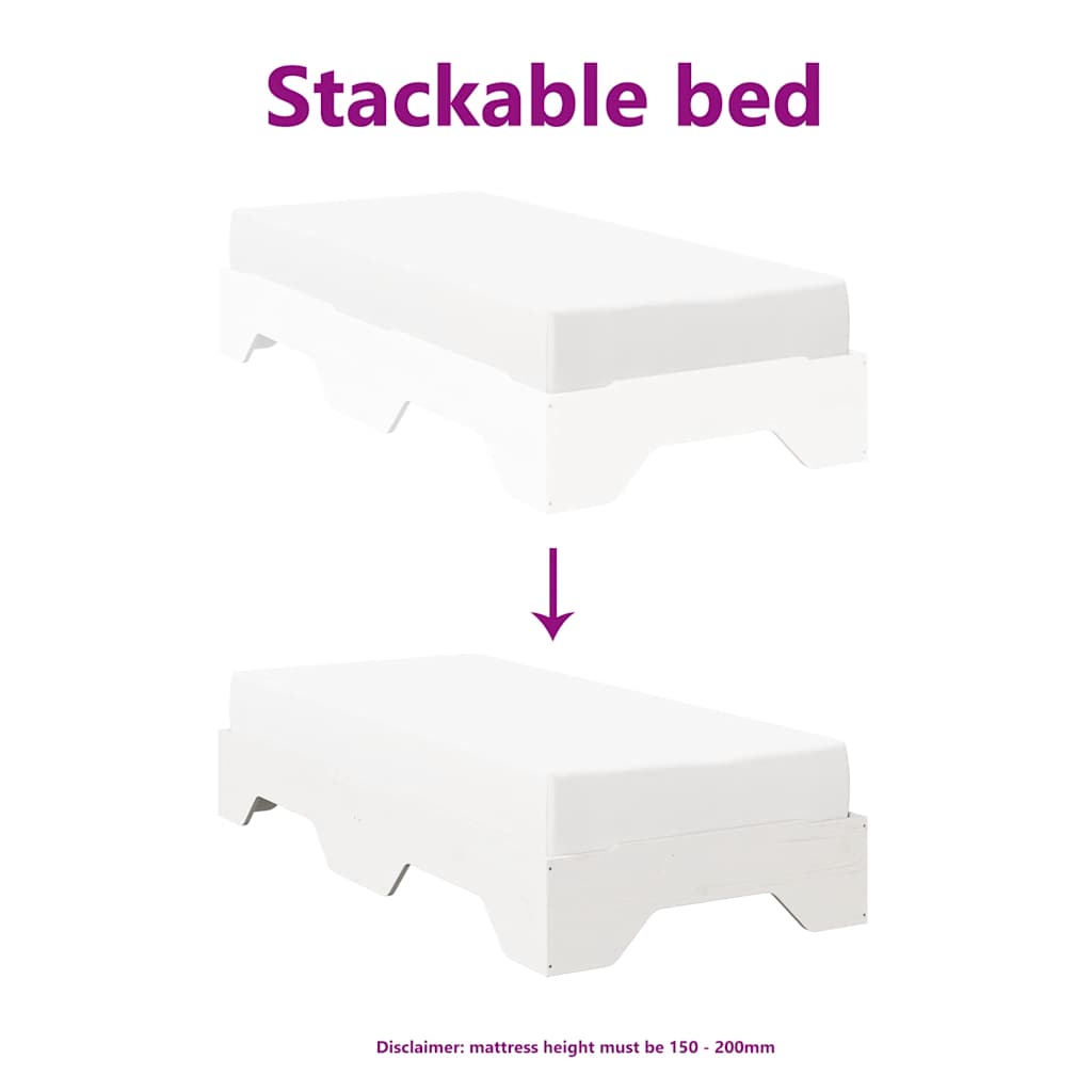 Cadre de lit sans matelas empilable blanc 80x200 cm bois massif - XIOS