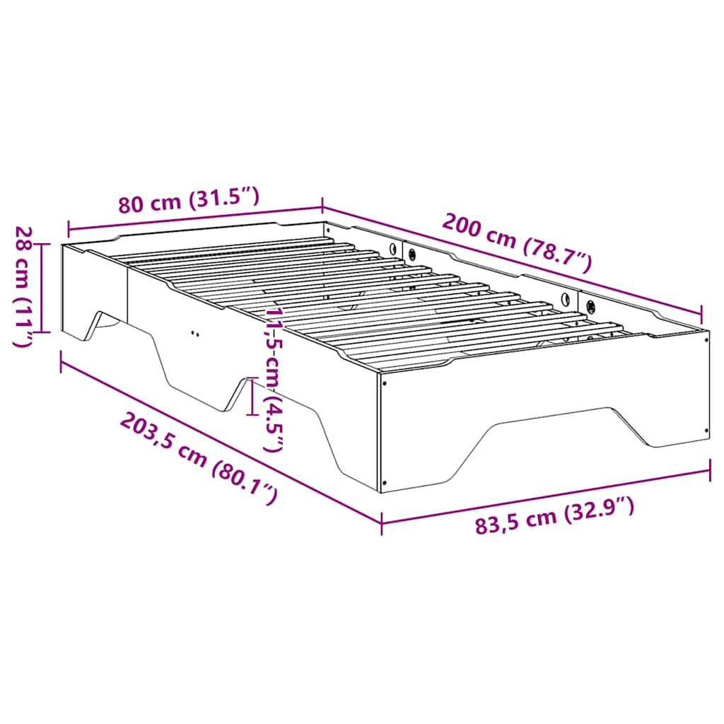 Cadre de lit sans matelas empilable blanc 80x200 cm bois massif - XIOS