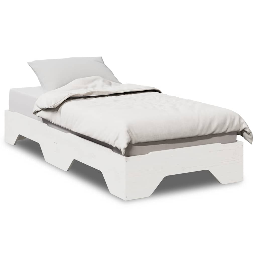 Cadre de lit sans matelas empilable blanc 80x200 cm bois massif - XIOS