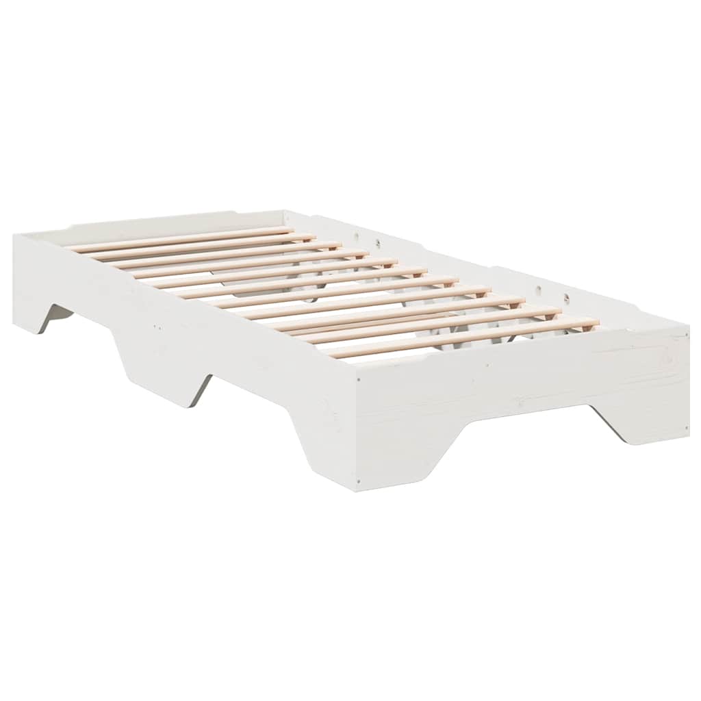 Cadre de lit sans matelas empilable blanc 90x190 cm bois massif - XIOS