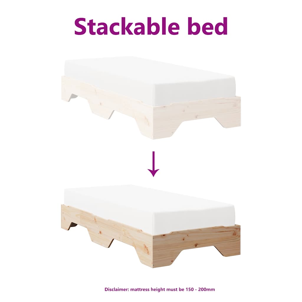 Cadre de lit sans matelas empilable 75x190 cm bois massif - XIOS