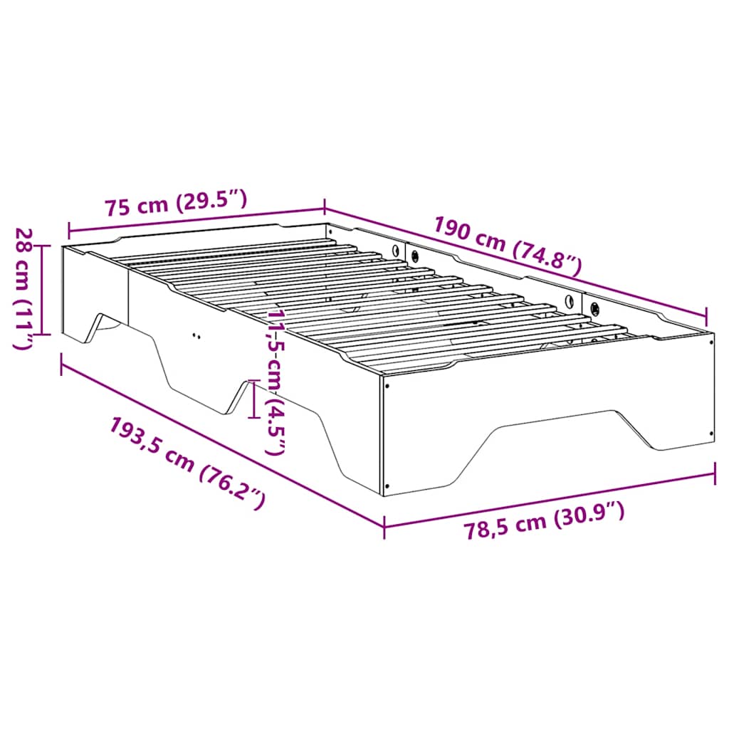 Cadre de lit sans matelas empilable blanc 75x190 cm bois massif - XIOS