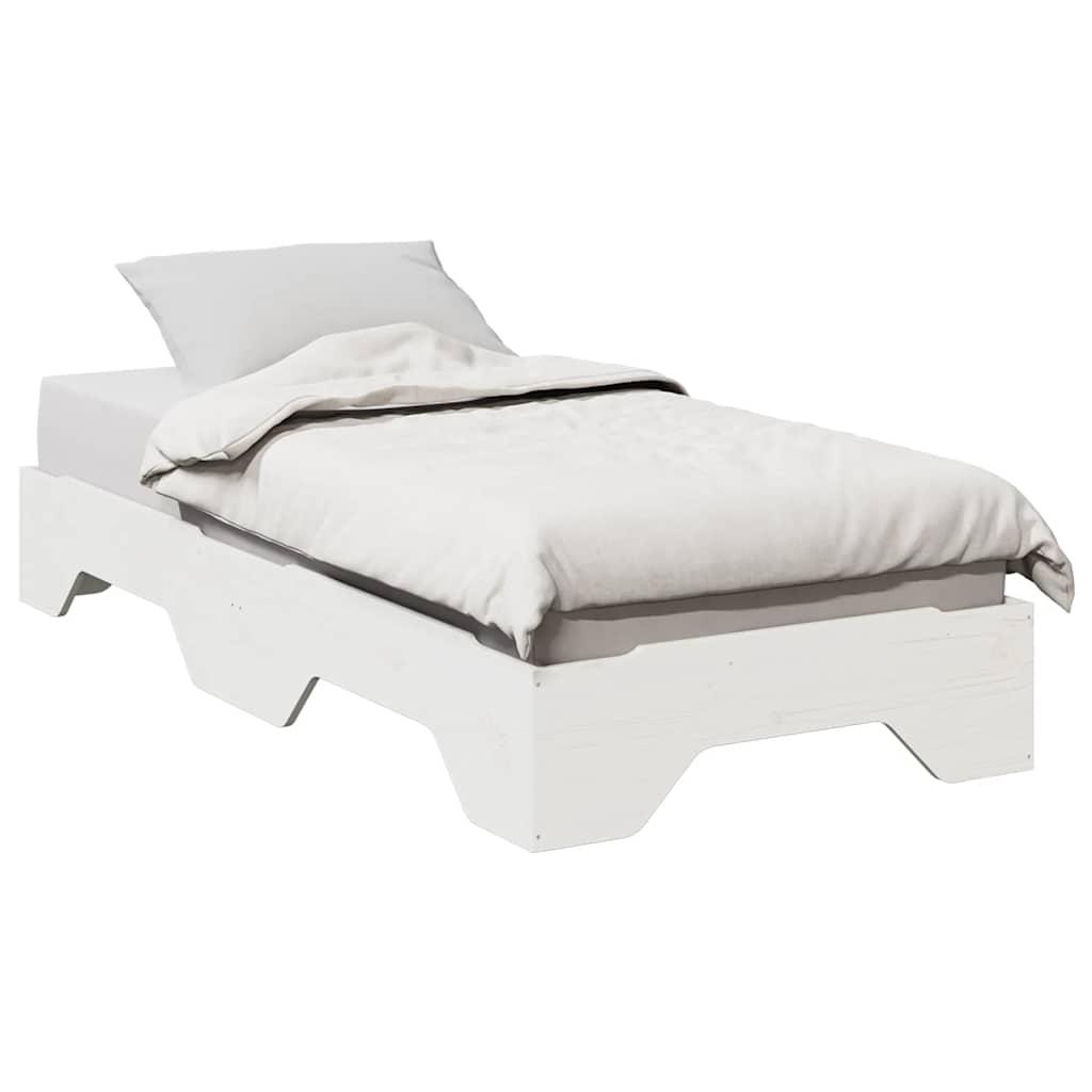 Cadre de lit sans matelas empilable blanc 75x190 cm bois massif - XIOS
