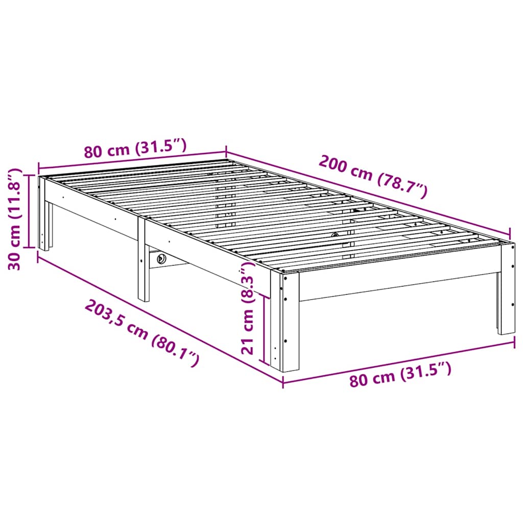 Cadre de lit sans matelas 80x200 cm bois massif de pin - XIOS