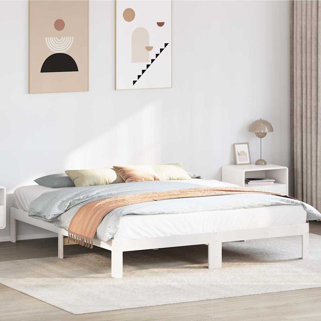 Cadre de lit sans matelas blanc 160x200 cm bois de pin massif - XIOS