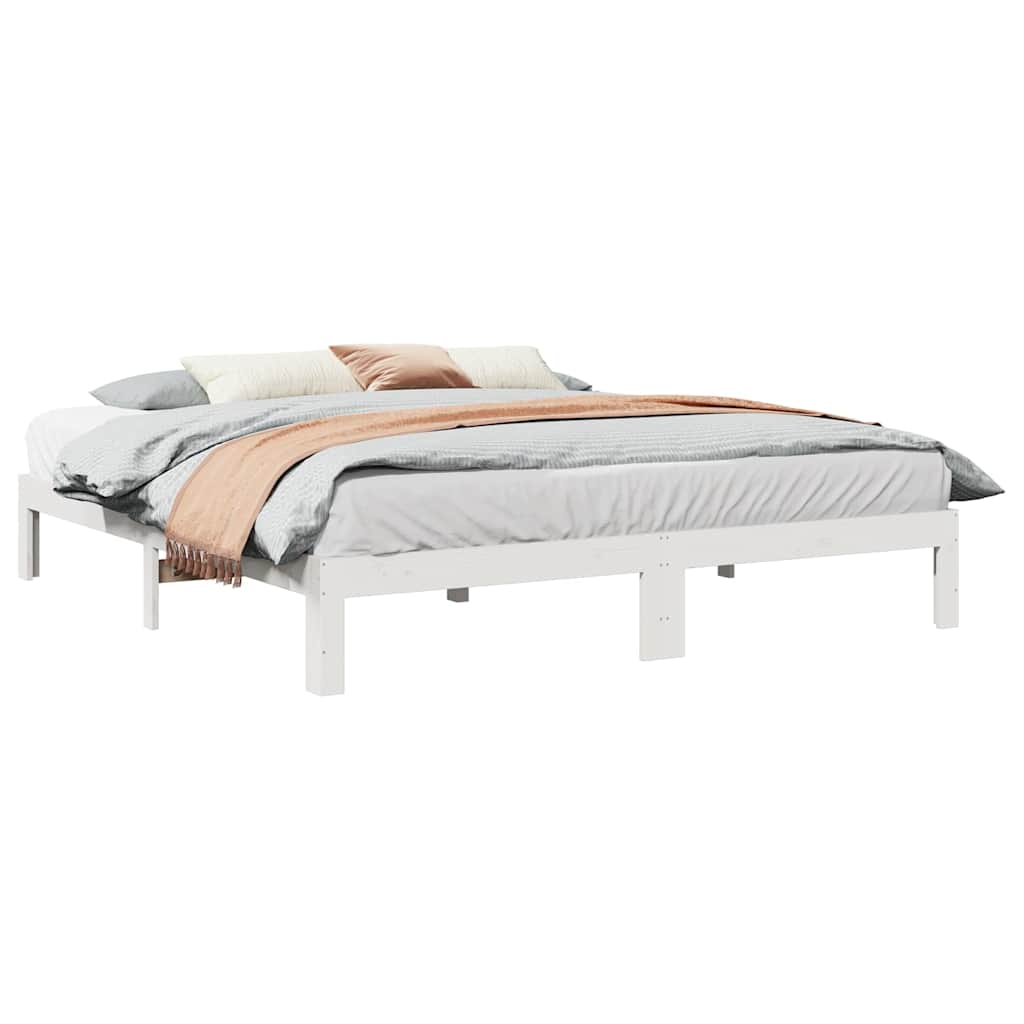 Cadre de lit sans matelas blanc 160x200 cm bois de pin massif - XIOS