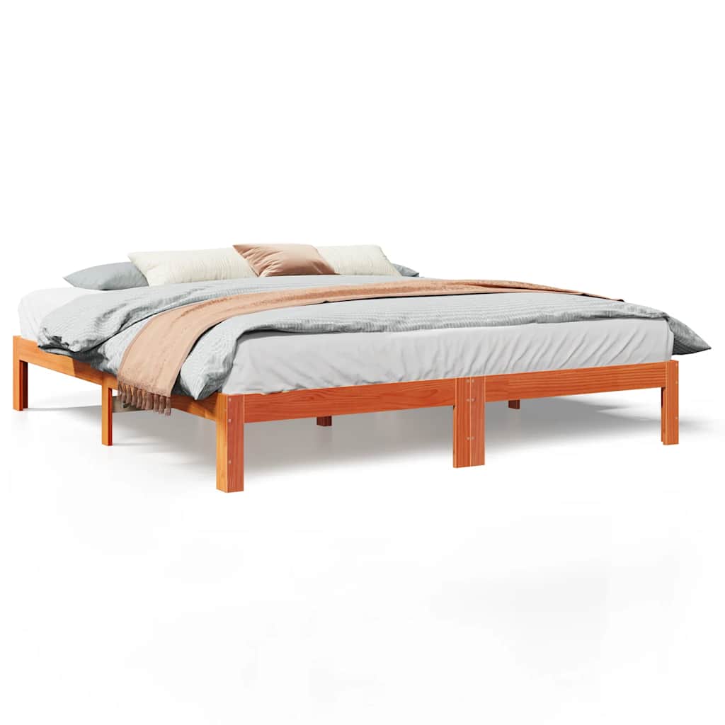 Cadre de lit sans matelas cire marron 160x200cm bois pin massif - XIOS