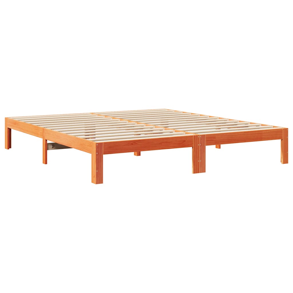 Cadre de lit sans matelas cire marron 160x200cm bois pin massif - XIOS