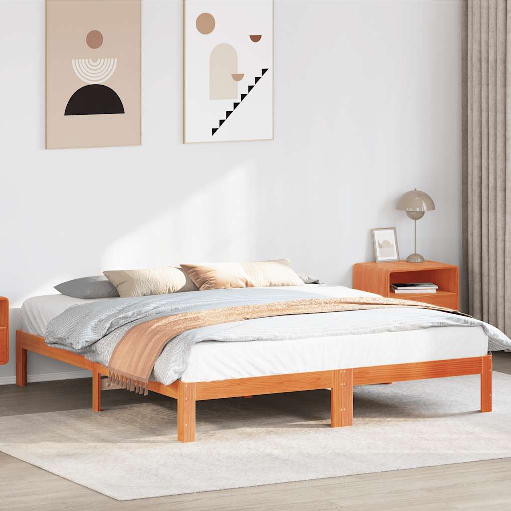 Cadre de lit sans matelas cire marron 160x200cm bois pin massif - XIOS