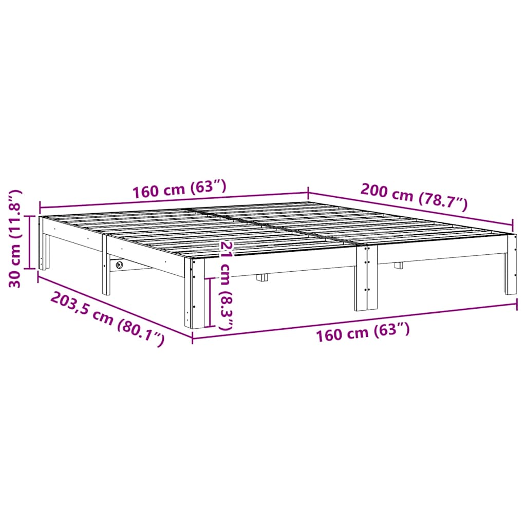 Cadre de lit sans matelas cire marron 160x200cm bois pin massif - XIOS