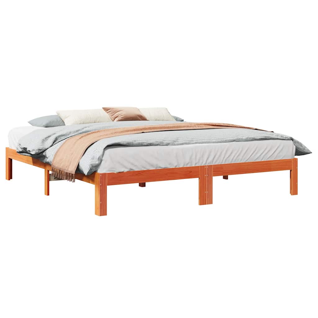 Cadre de lit sans matelas cire marron 160x200cm bois pin massif - XIOS