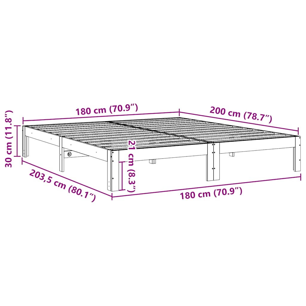 Cadre de lit sans matelas 180x200 cm bois massif de pin - XIOS