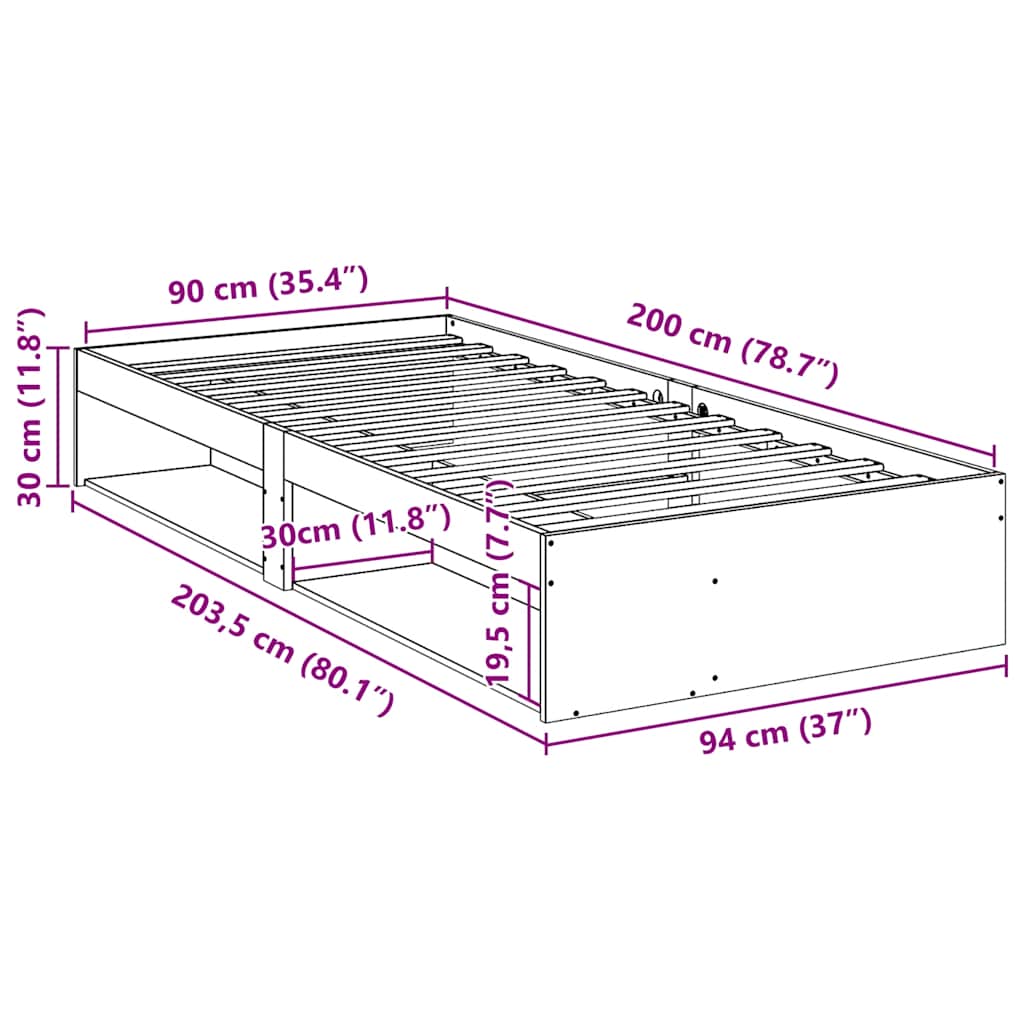 Lit de jour sans matelas cire marron 90x200 cm bois pin massif - XIOS