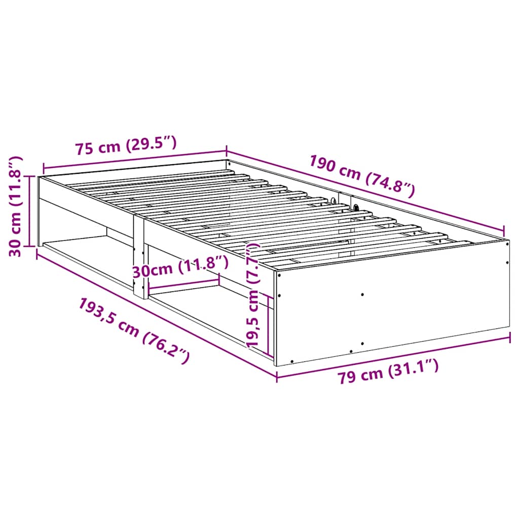 Lit de jour sans matelas cire marron 75x190 cm pin massif - XIOS