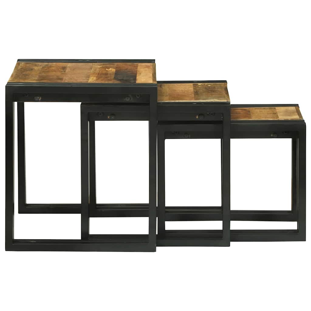 Table Gigogne 3 pcs Marron et noir Bois de manguier brut massif - XIOS